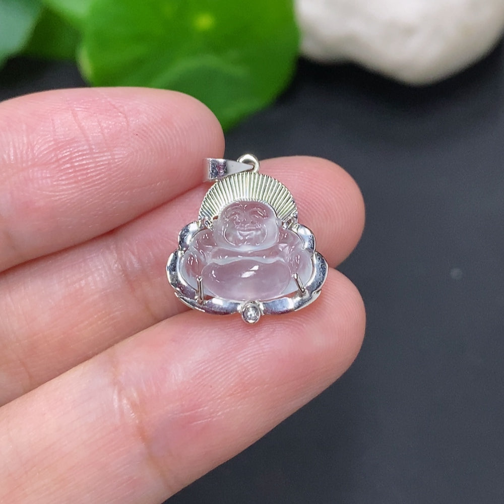 Jadeite Buddha inlaid pendant (18K gold buckle, main body Au61%) (non-diamond)