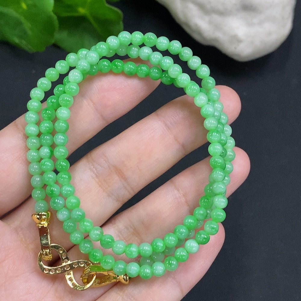 Jadeite Bead Necklace Approx. 3.7mm Non-Gold Total Weight Approx. 15.3g