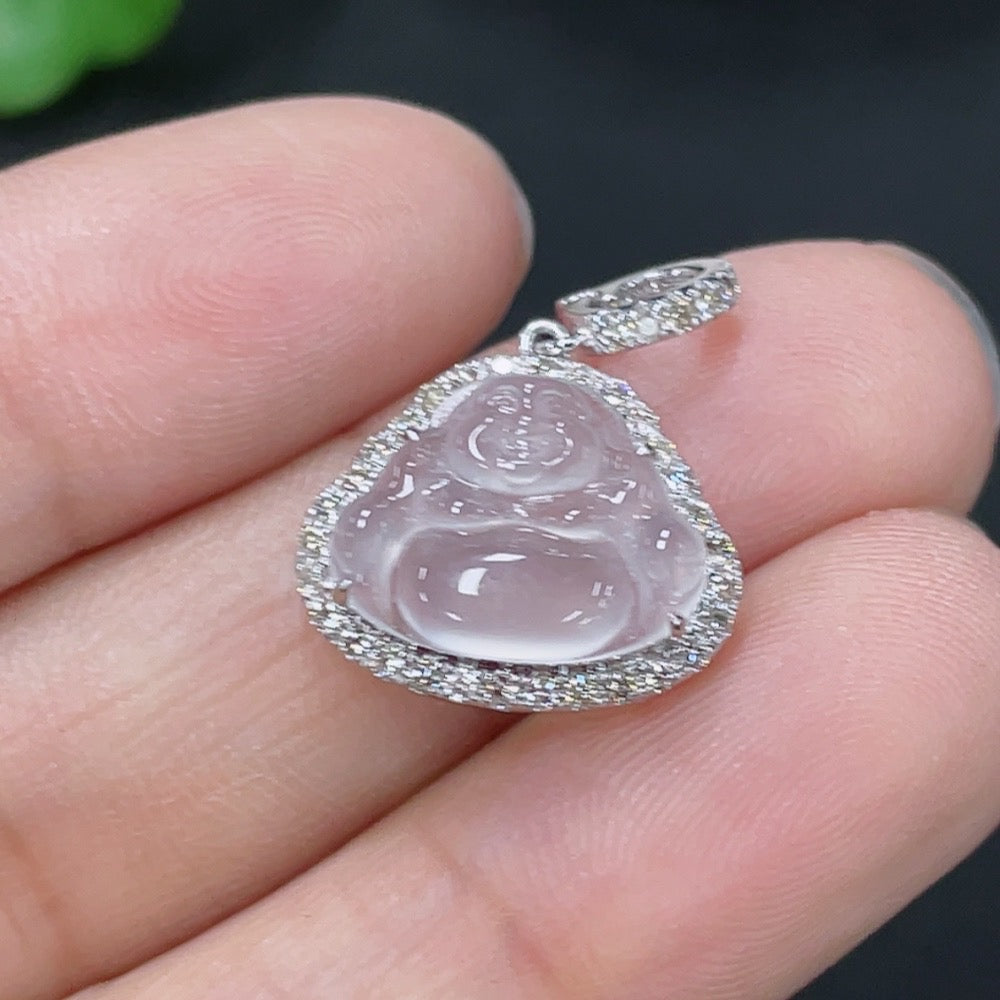 Jadeite Buddha Pendant with 18K Gold and Diamond Accents, Total Weight Approximately 1.35g