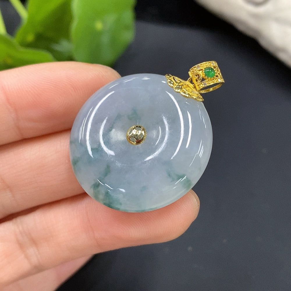 Jadeite Safety Pendant with 18K Gold Bail