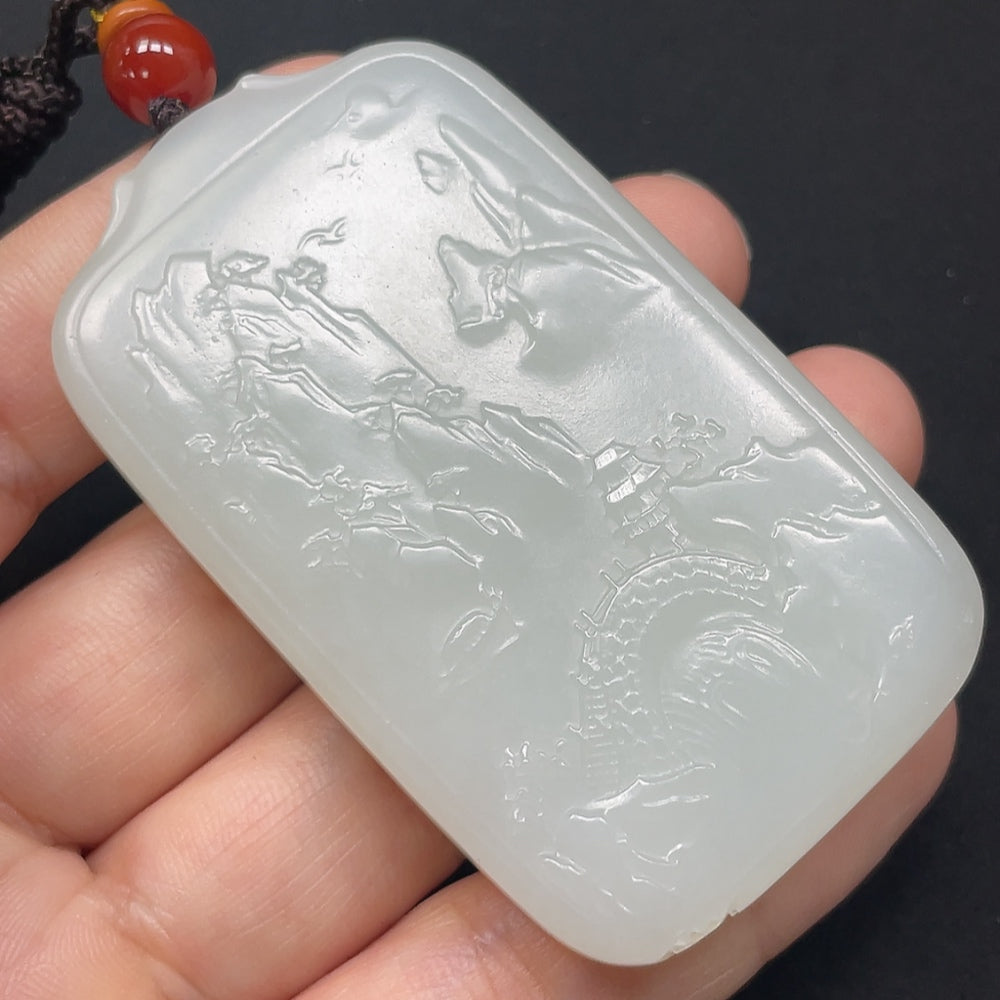 Hetian Jade Dragon Pendant, Including Rope