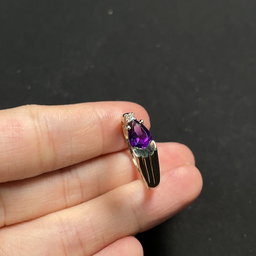 Crystal Ring with Diamond Accents, 14k Gold, Stone 5mm