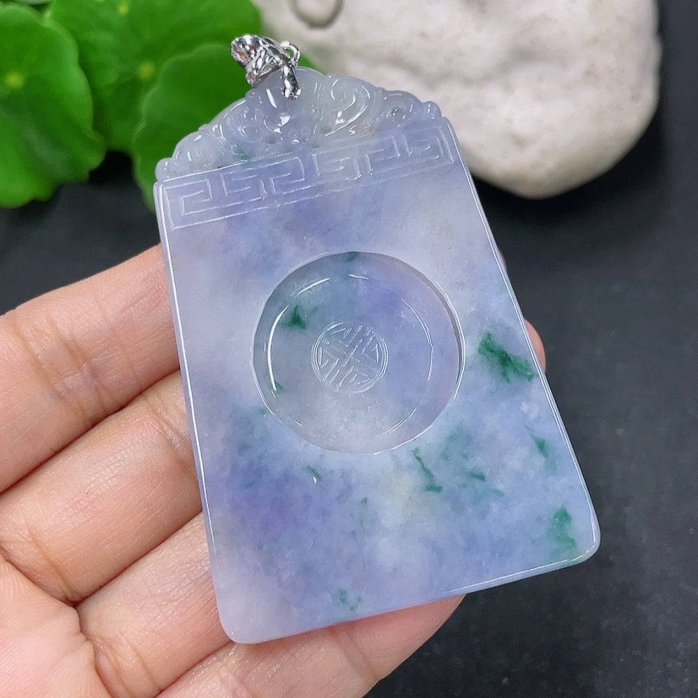 Jadeite pendant antique plaque with 18k gold and diamond accents