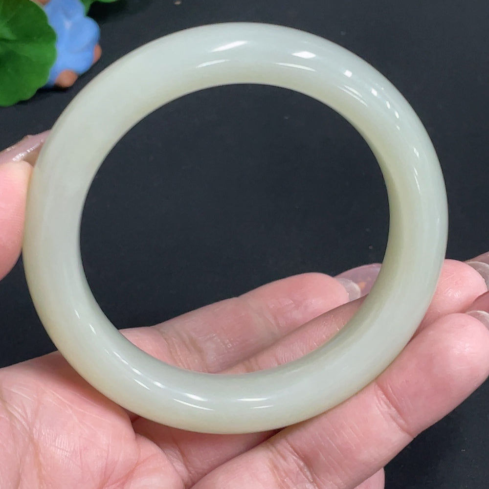 Hetian Jade Round Bracelet, Size 56.8, Total Weight Approx. 64.7g