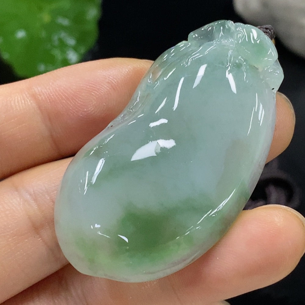 Jadeite Auspicious Gourd Pendant with a total weight of approximately 23.95 grams (including rope weight)