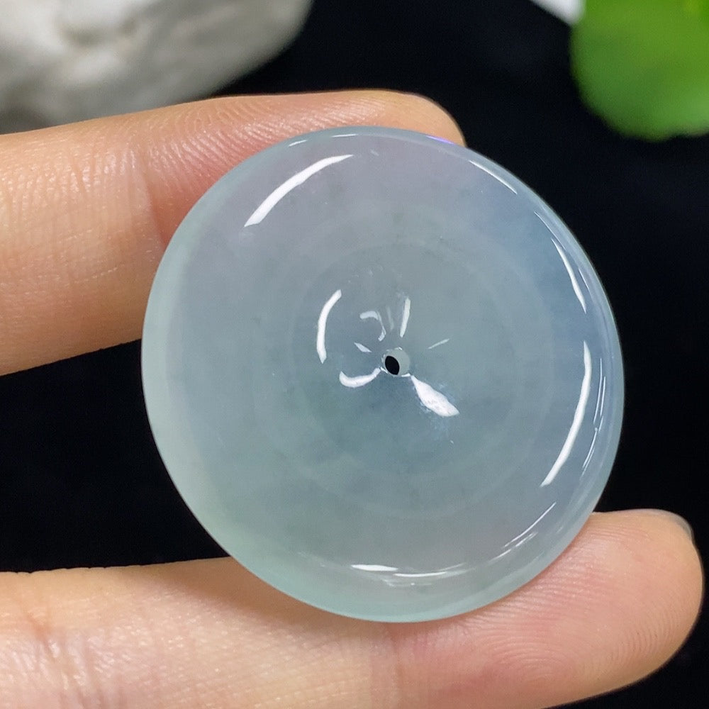 Jadeite safety buckle pendant with intricate jade design, weighing approximately 11.77g, crafted by HKHQ.