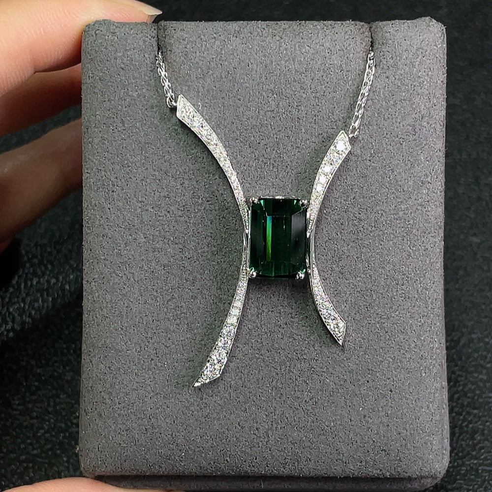 Tourmaline Inlaid Necklace, 18K Gold, Accented with Diamonds