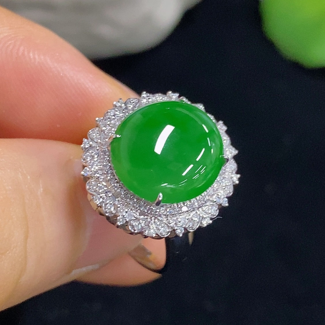 Jadeite Cabochon Convertible Ring and Pendant with Diamond Accents