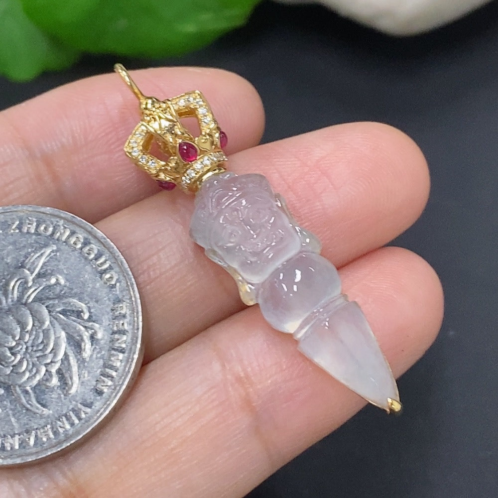 Jadeite Inlaid Pendant 18K Gold Total Weight Approx. 4.5g (Colorless Accent Stones are Diamonds)
