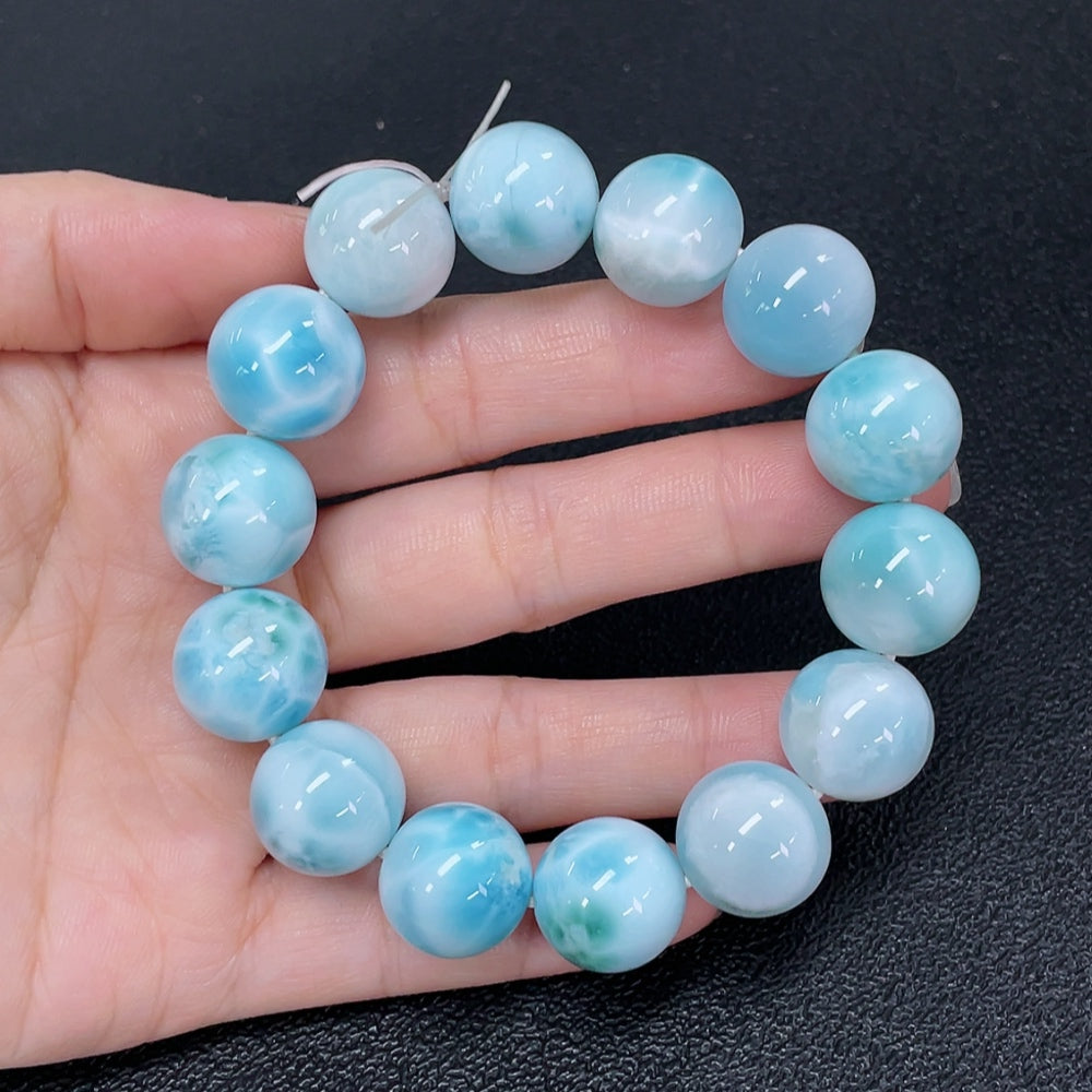 Larimar bead bracelet, bead, visible organic inclusions