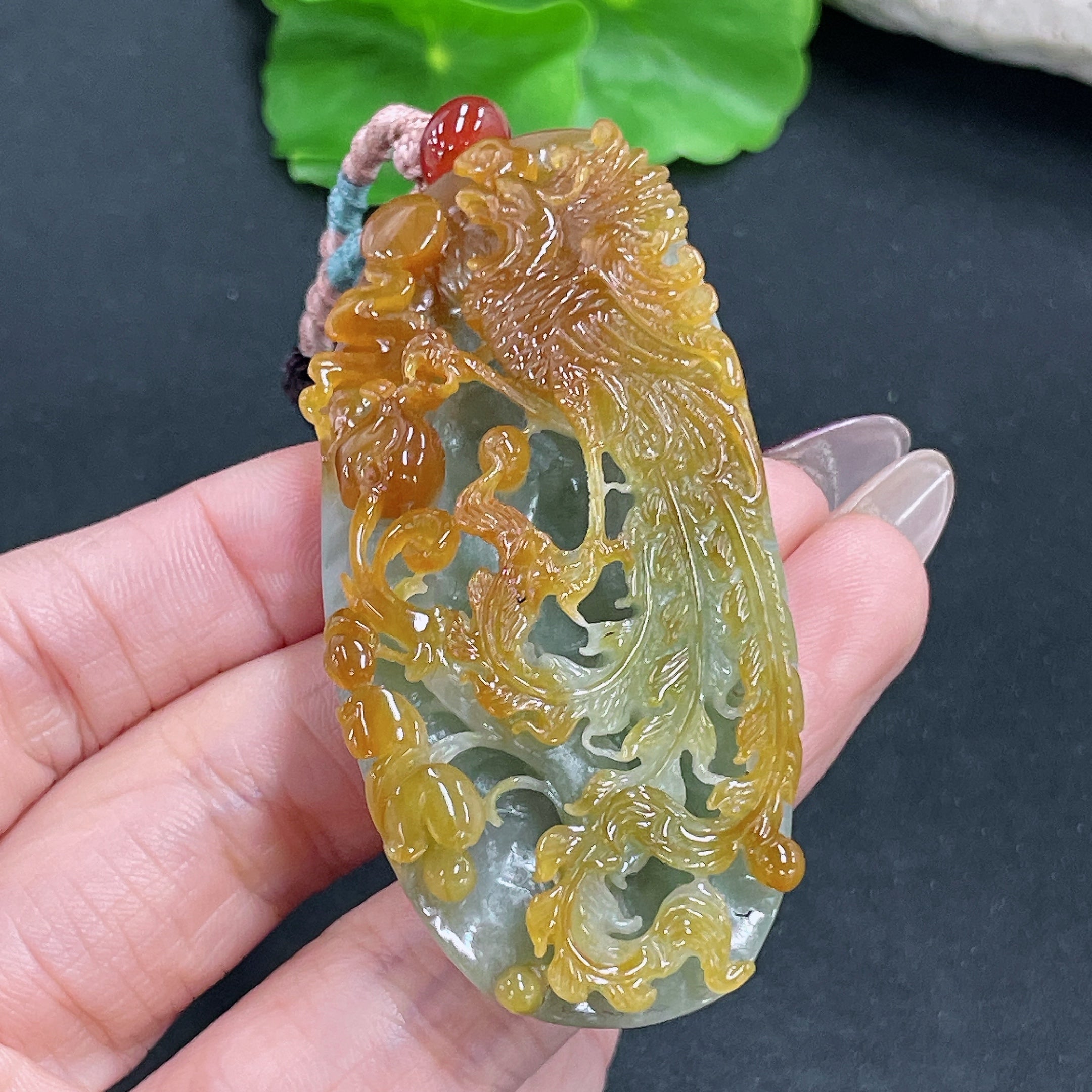 Jadeite Pendant Phoenix with Cord Total Weight Approx. 45.37g