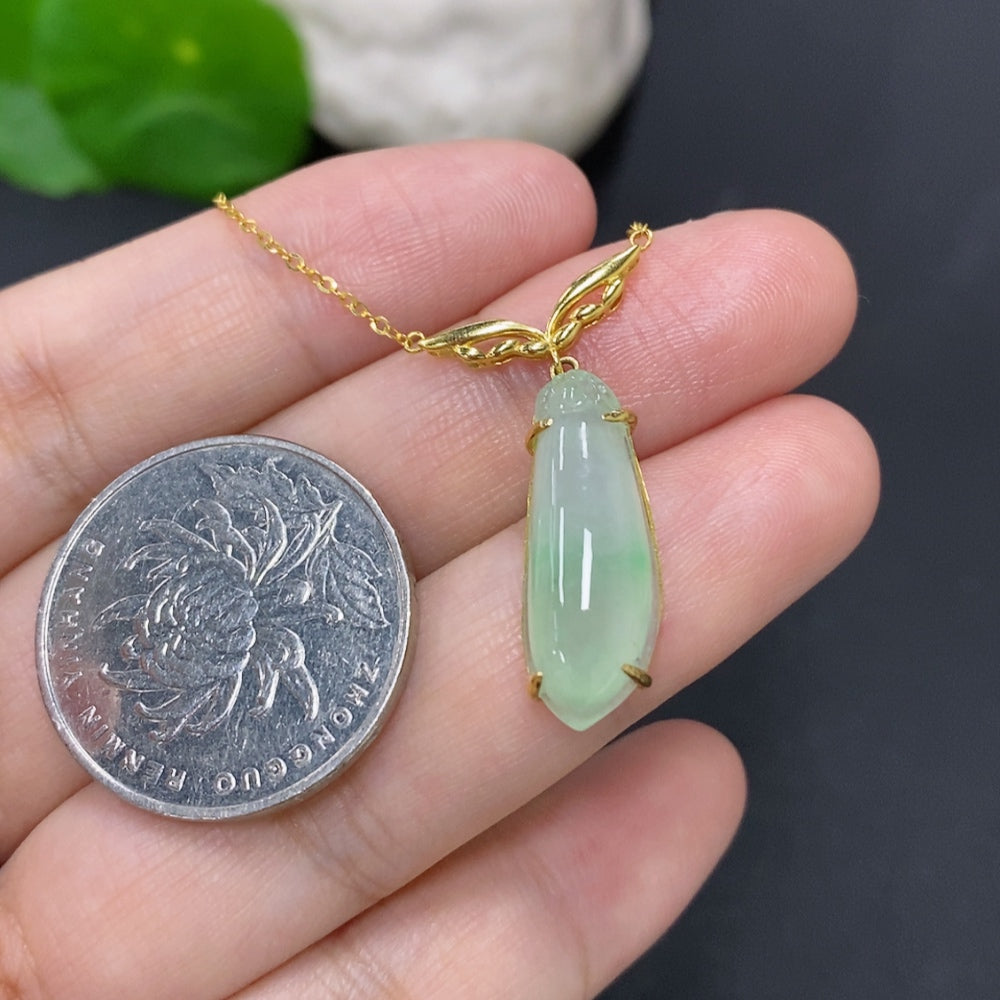 Jadeite Blessing Melon Pendant in 18K Gold
