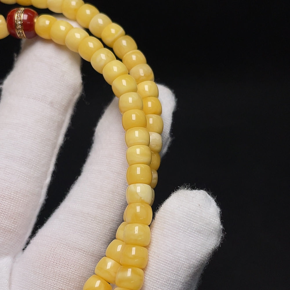 Amber Beeswax Bead Necklace with Non-Natural Accent Stones, Non-Gold, Size About 6.2mm