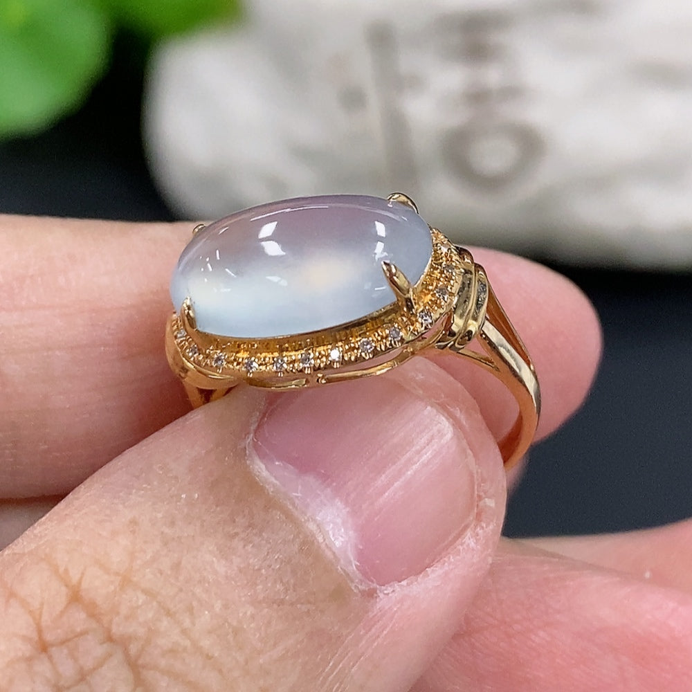 Jadeite Ring 18k with Diamond Accent