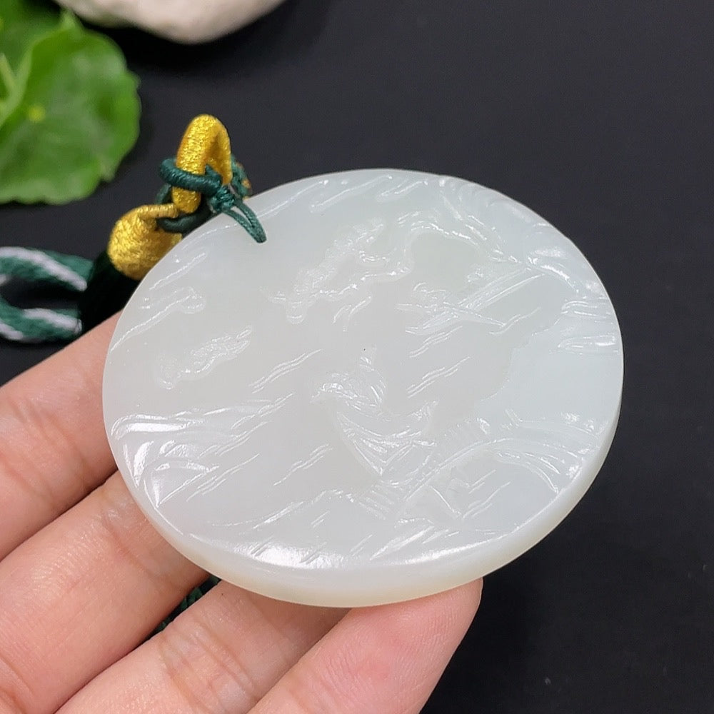 Hetian Jade Pendant Landscape Plaque Total Weight (with rope): 45.7g