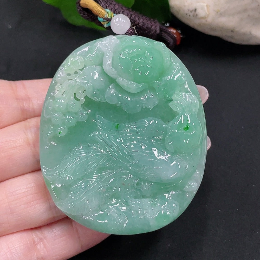 Jadeite Phoenix and Peony Pendant