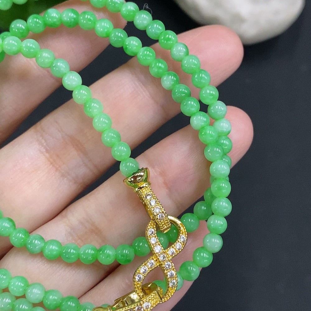 Jadeite Bead Necklace Approx. 3.7mm Non-Gold Total Weight Approx. 15.3g