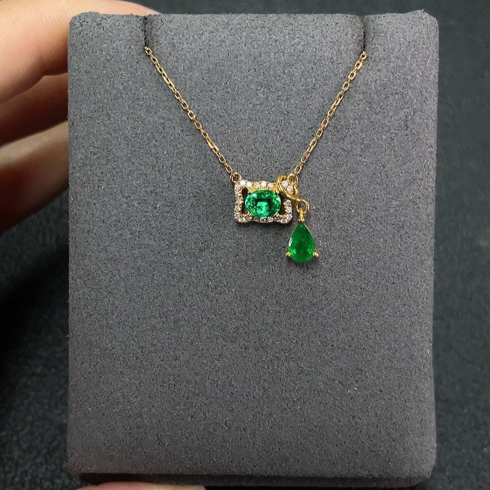 Emerald Pendant 18K Gold Clarity Enhanced with Diamond Accents