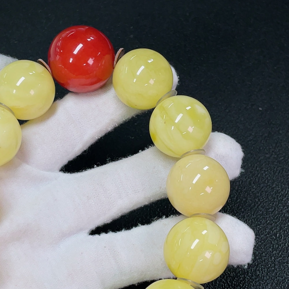 Amber Beeswax Bracelet with Non-Natural Accent Stones, Total Weight Approx. 87.15g, Size About 21mm