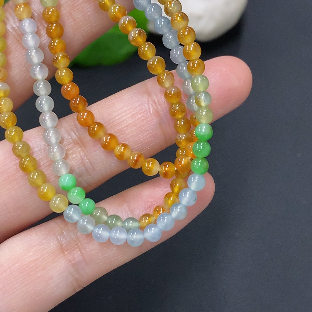Jadeite Bead Necklace Approx. 3.4mm Non-Gold Total Weight Approx. 14.1g