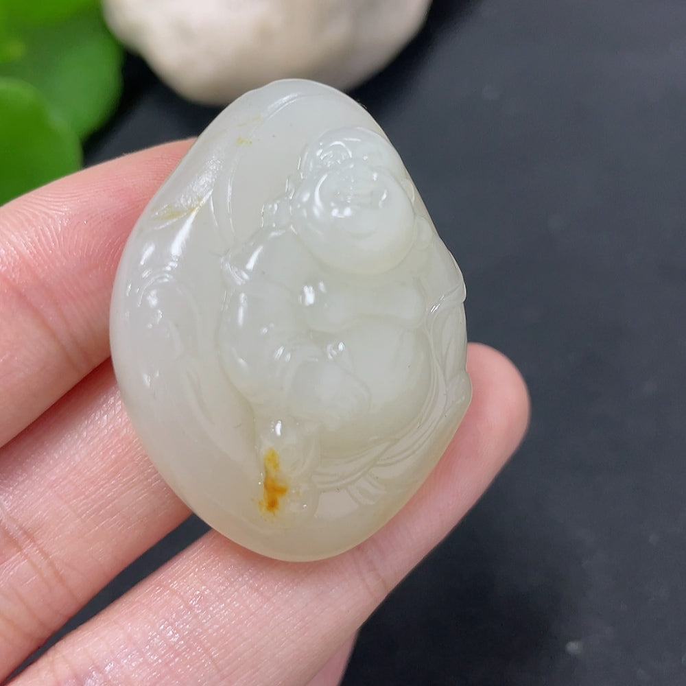 Hetian Jade Pendant - Buddha, Total Weight Approx. 23.4g, Undetermined Skin Color Origin, Collection Card