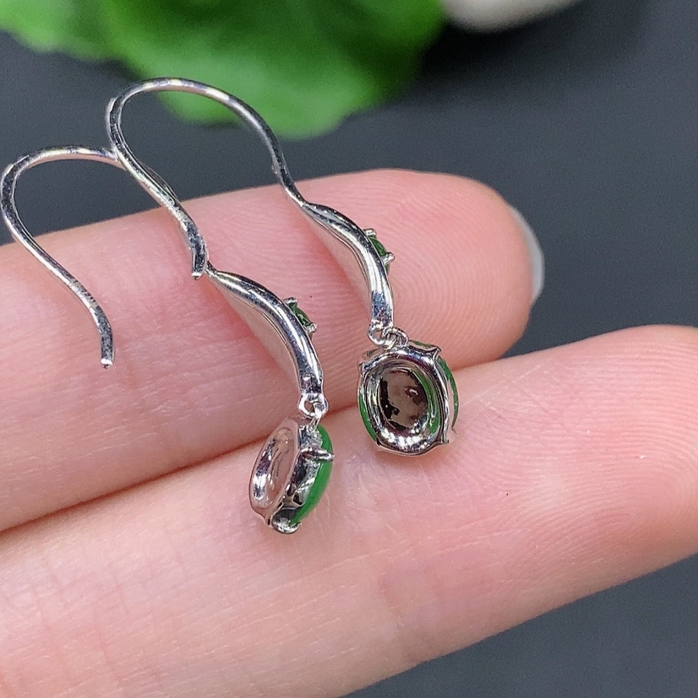 Jadeite Cabochon Earrings Set in 18K Gold, Total Weight Approx. 1.84g