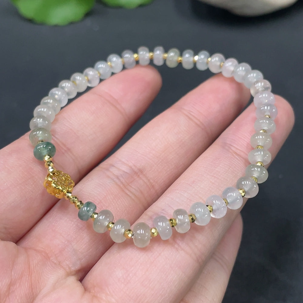 Jadeite Bracelet 18k Gold Inlaid Total Weight Approx.6.35g Size 5mm