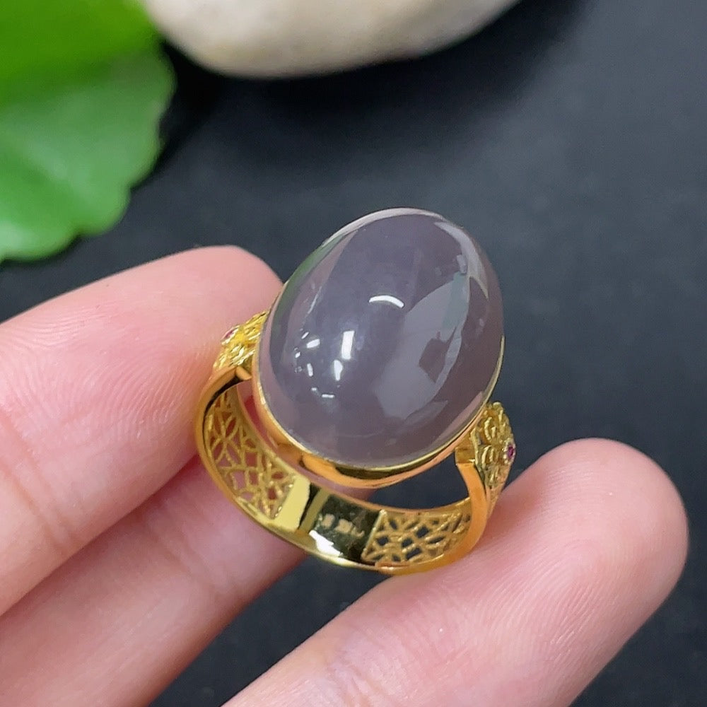 Hetian Jade Inlaid Ring 18k Gold