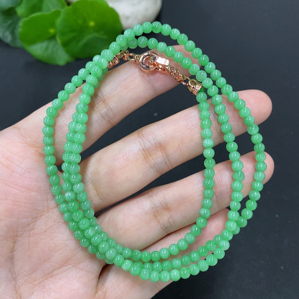 Jadeite Bead Necklace Approx. 3.3mm Non-Gold Total Weight Approx. 15.4g