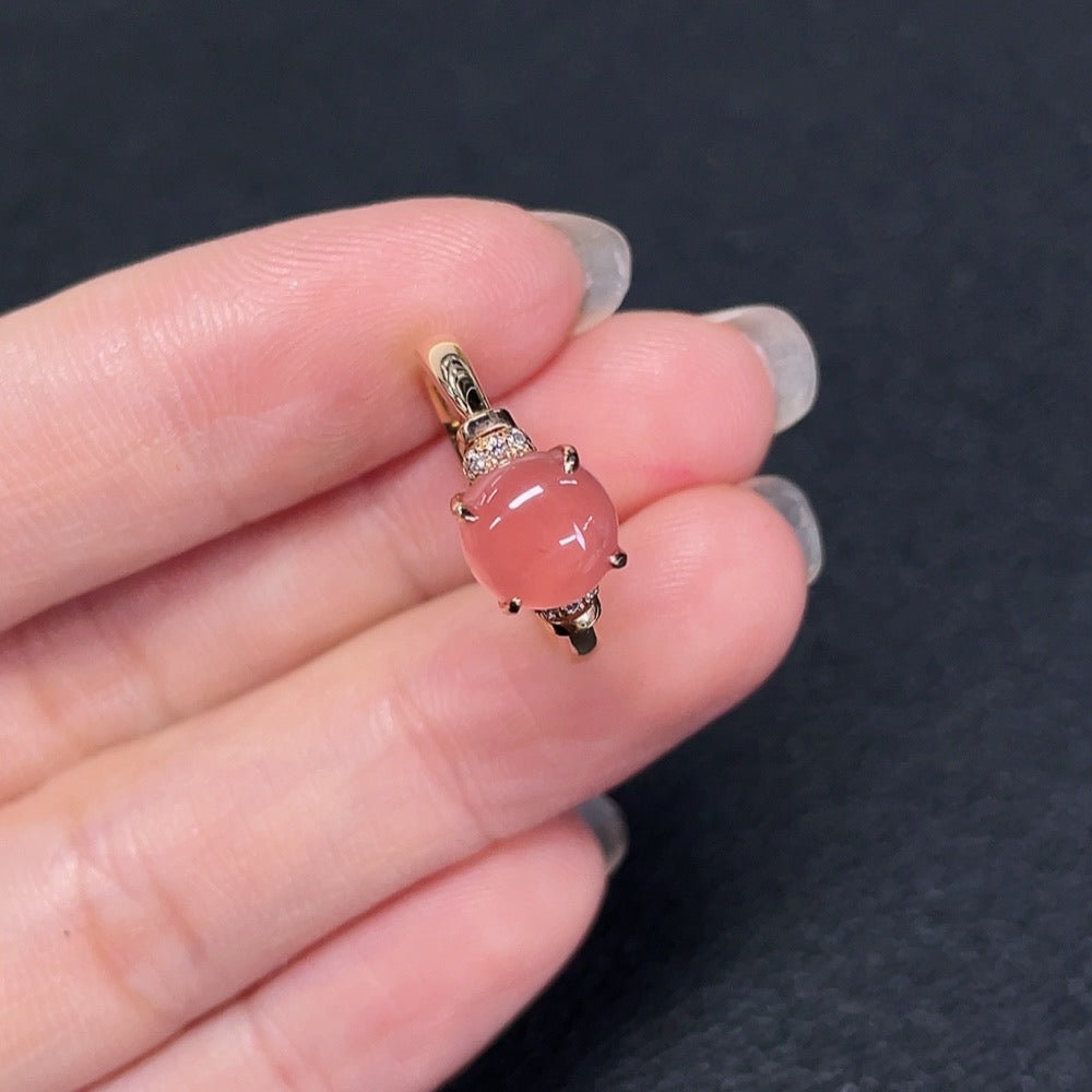 Rhodochrosite Inlaid Ring 18K Gold Diamond Accents