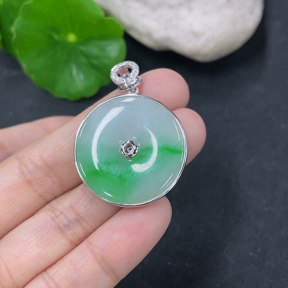 Jadeite Inlaid Peace Knot Pendant 18k with Diamond Accents