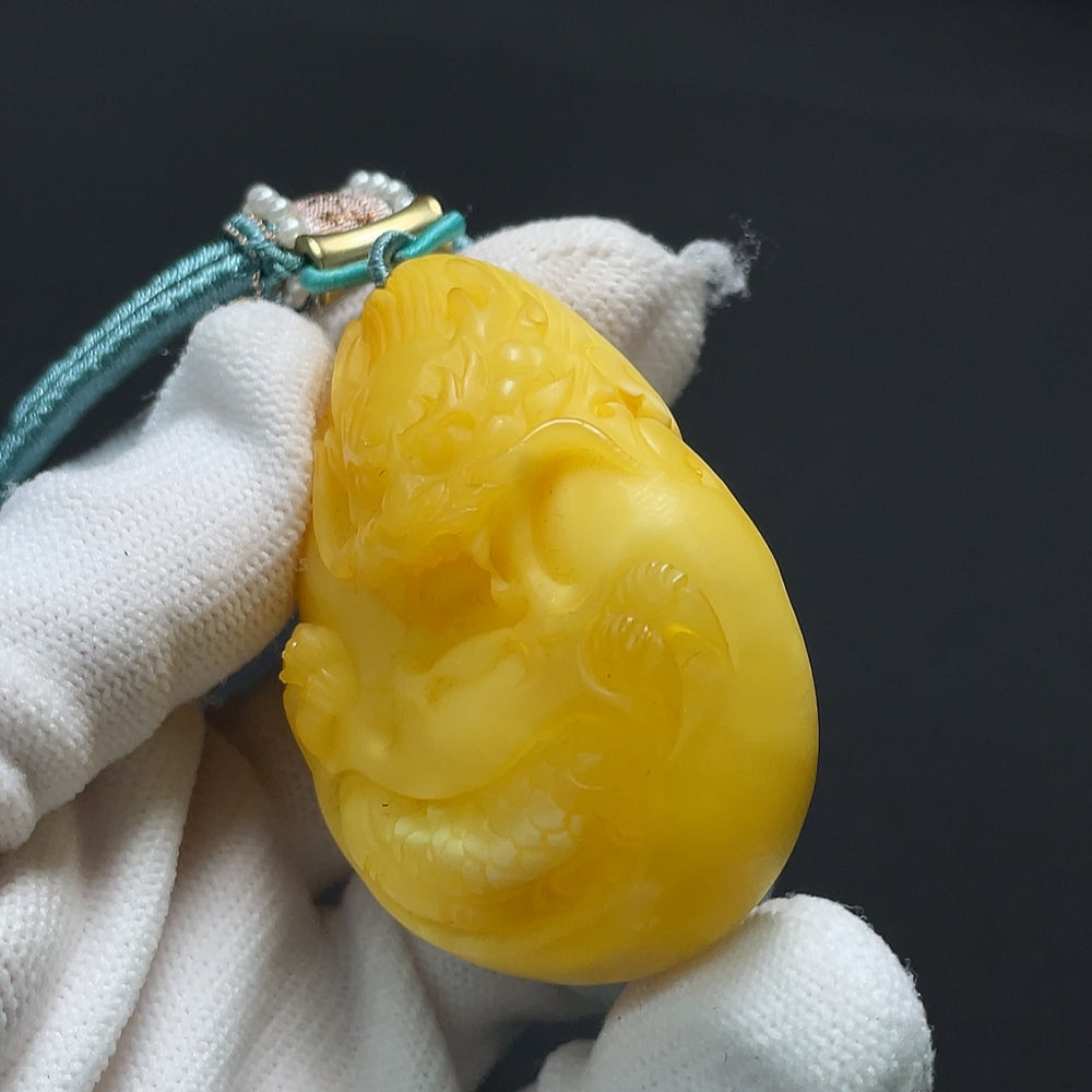 Amber Beeswax Pendant, Partial Repair Visible, Stones May Not Be Natural, Non-Gold, Includes Cord, Total Weight Approx. 33.15g