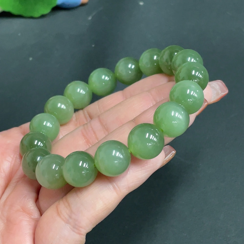 Hetian Jade Bracelet Approx. 11.9mm Beads Total Weight Approx. 46.5g