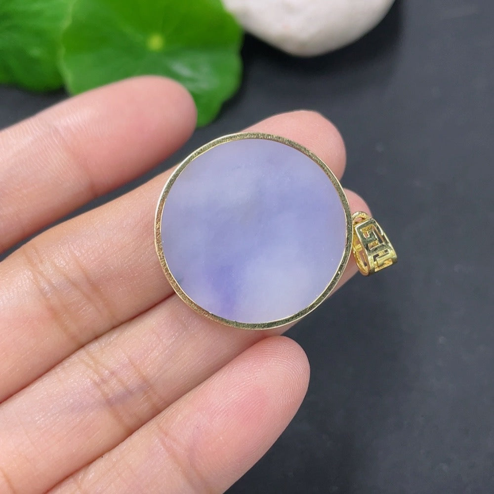Jadeite plain pendant with 18k gold setting, lightweight jewelry piece, shown on a neutral background.