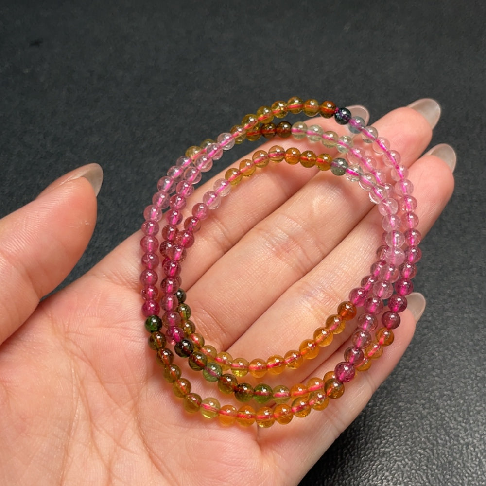 HKHQ tourmaline bead gemstone necklace with 3.8mm beads and visible organic matter, certified by Huiliu.
