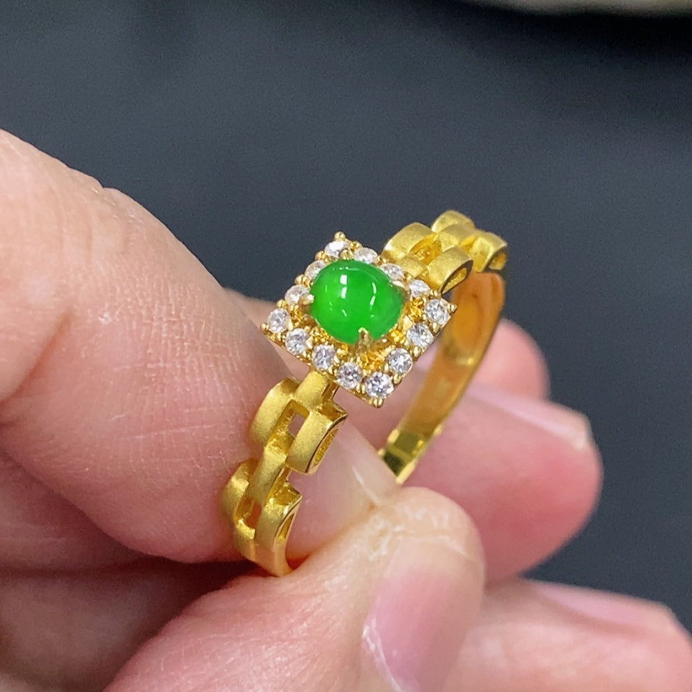 Jadeite Cabochon Ring with 18K Gold and Diamond Accents