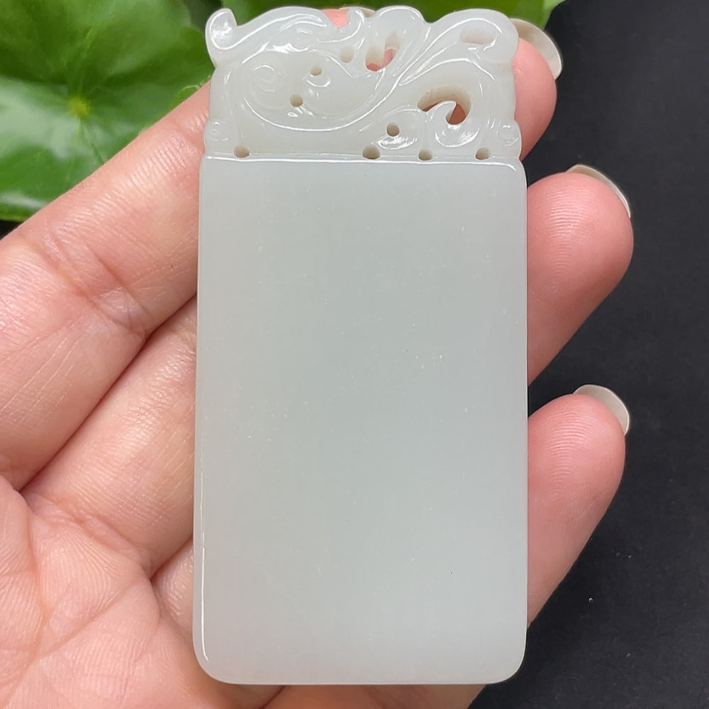HKHQ Hetian Jade plain pendant necklace, approximately 62.56g, showcasing smooth, polished jade on a delicate chain.