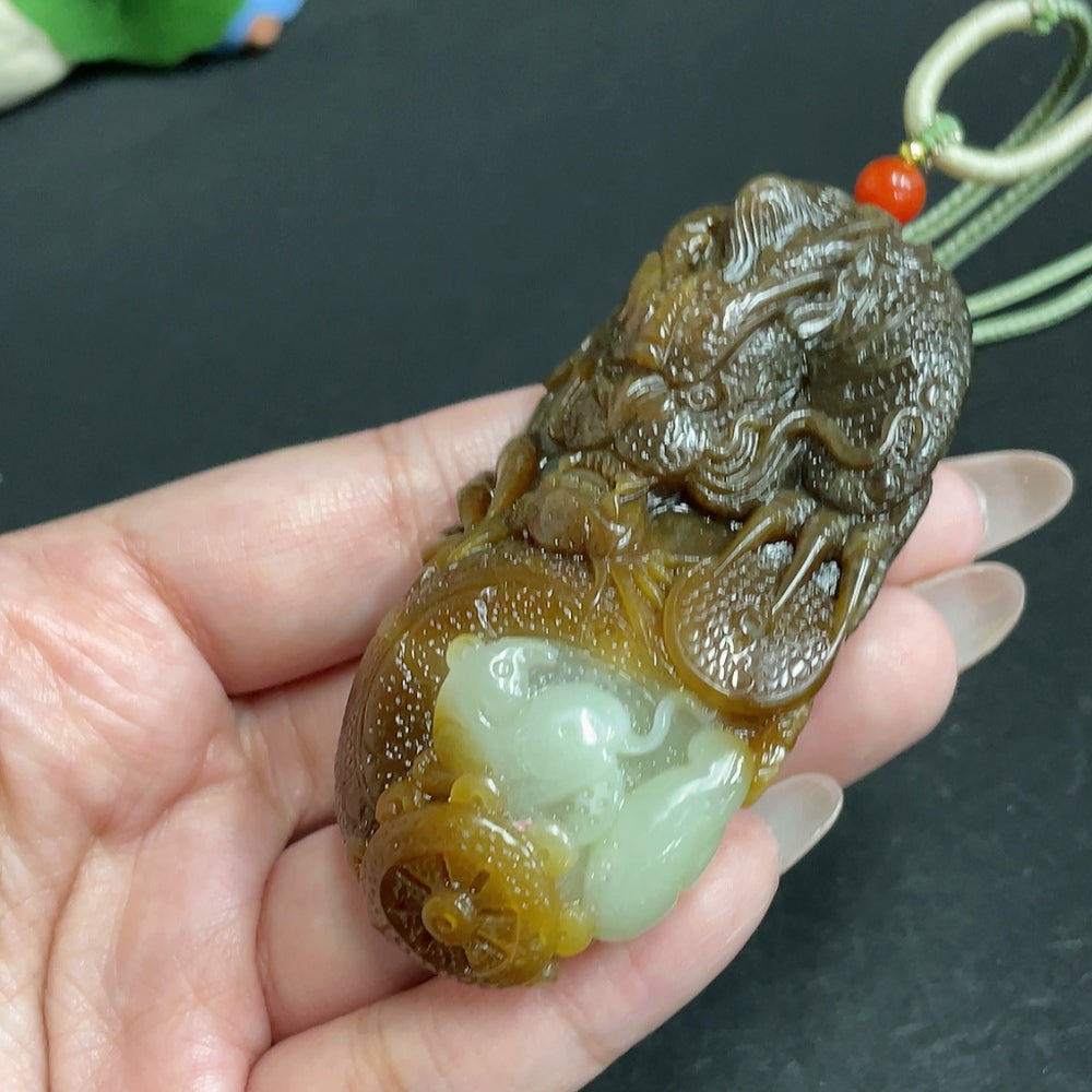 Hetian Jade Pendant Dragon Total Weight (Including Rope) Approx. 94.1g