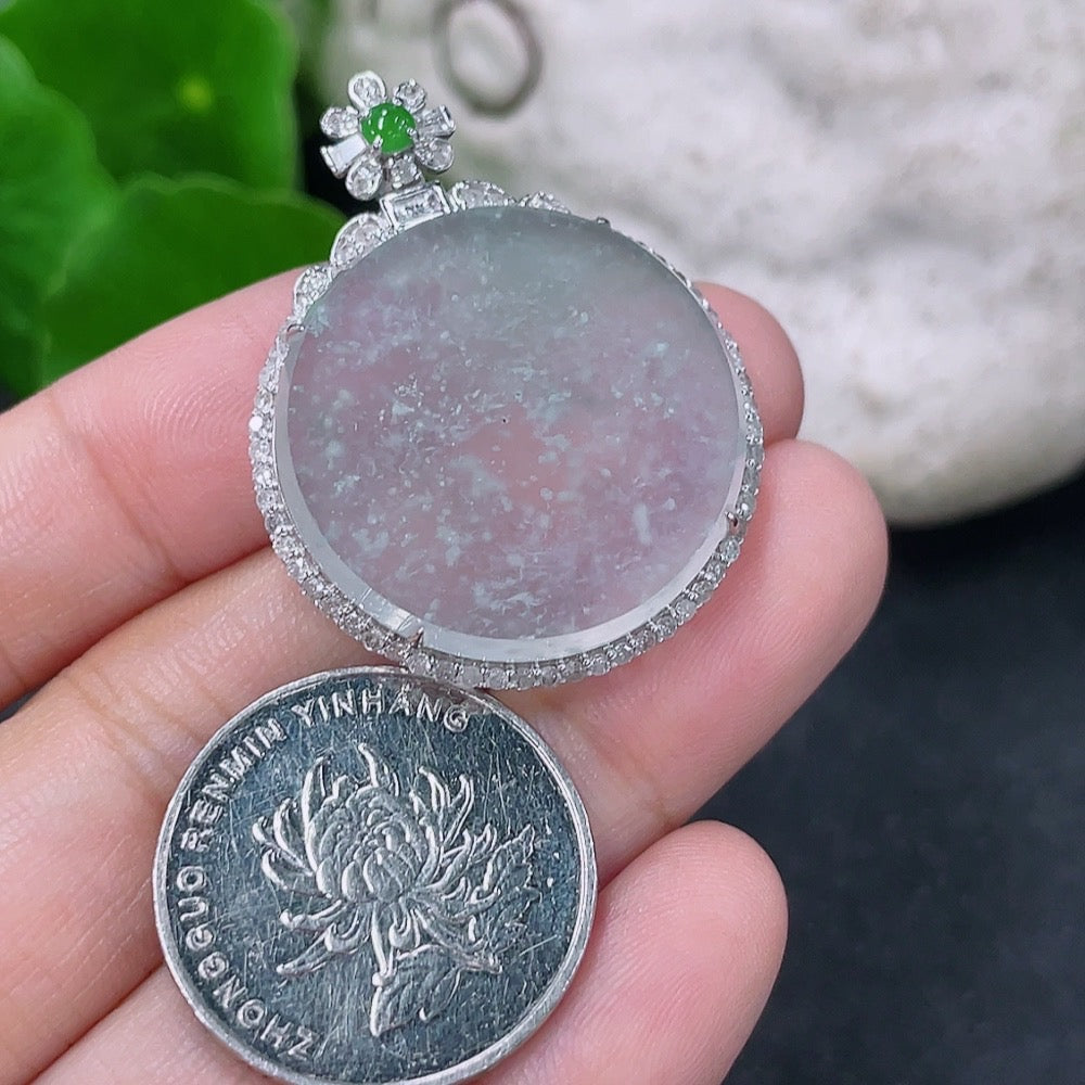 Jadeite plain pendant in 18K gold with diamond accents, featuring a smooth jade gemstone on a delicate chain.