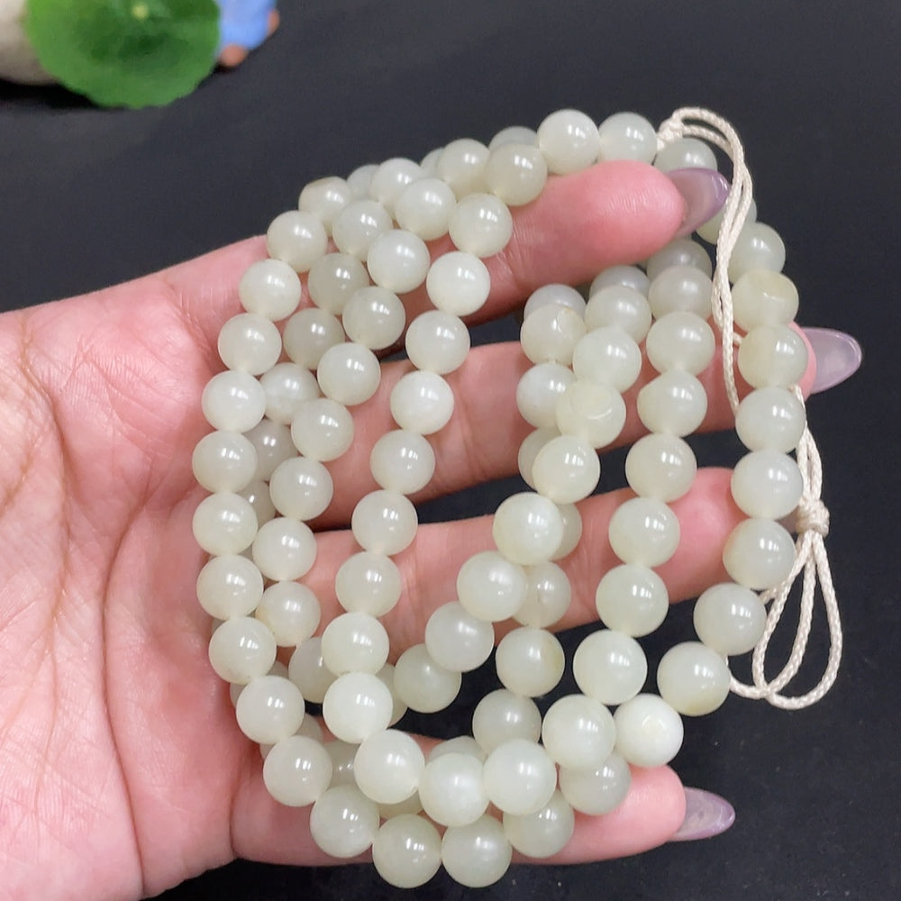 Hetian Jade Bead Necklace Approx. 7.7mm Total Weight About 86g
