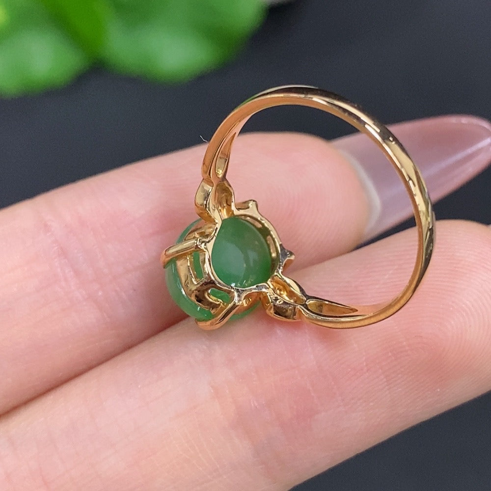 Jadeite Cabochon Ring 18k Gold Total Weight Approx. 2.4g Size 12 with Diamond Accents