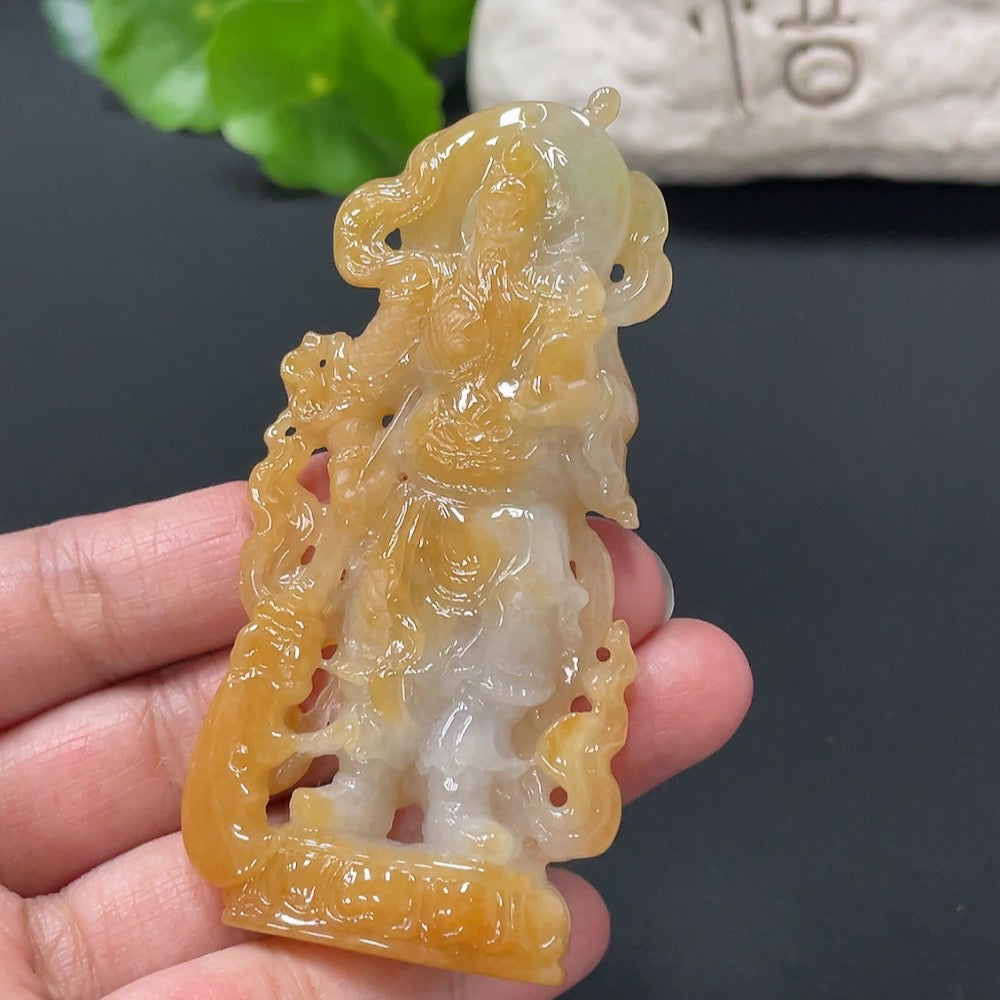 Jadeite Guan Gong pendant, approximately 36.43g, undetermined color origin