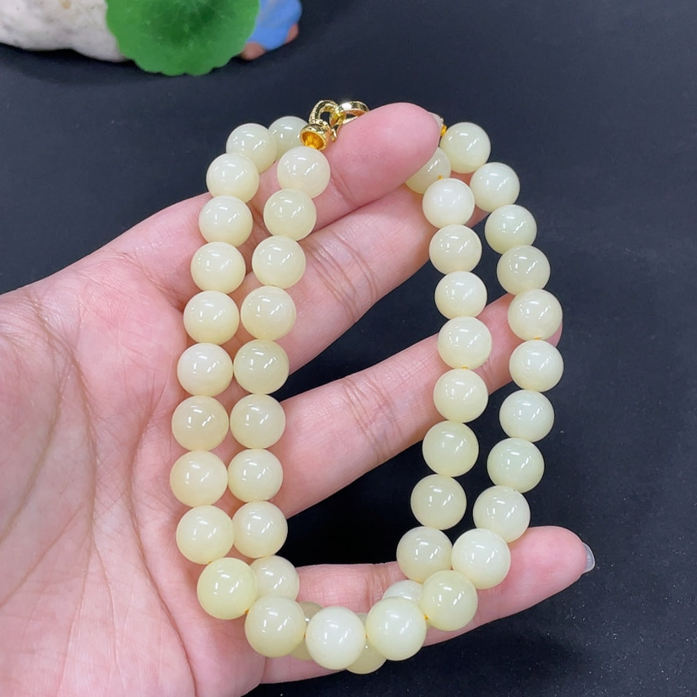 Hetian Jade Bead Necklace Approx.9.7mm Total Weight Approx.73.2g Non-Gold