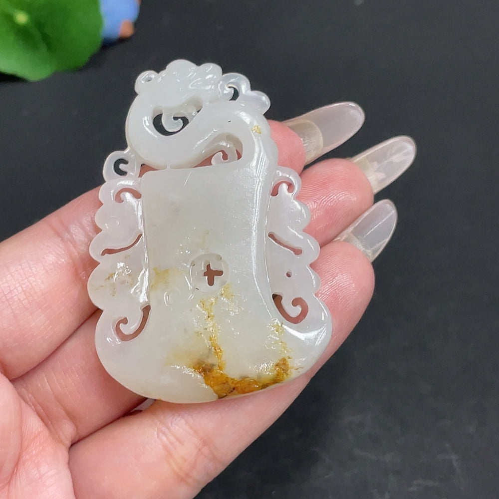Hetian Jade Pendant, Antique-style Piece, Undetermined Skin Color Origin, Total Weight Approximately 30.4g