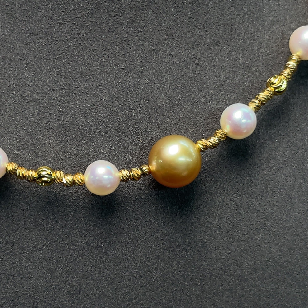 HKHQ seawater pearl necklace with undetermined color, 6.3-9.5mm pearls on an invisible string, total weight 23.42g.