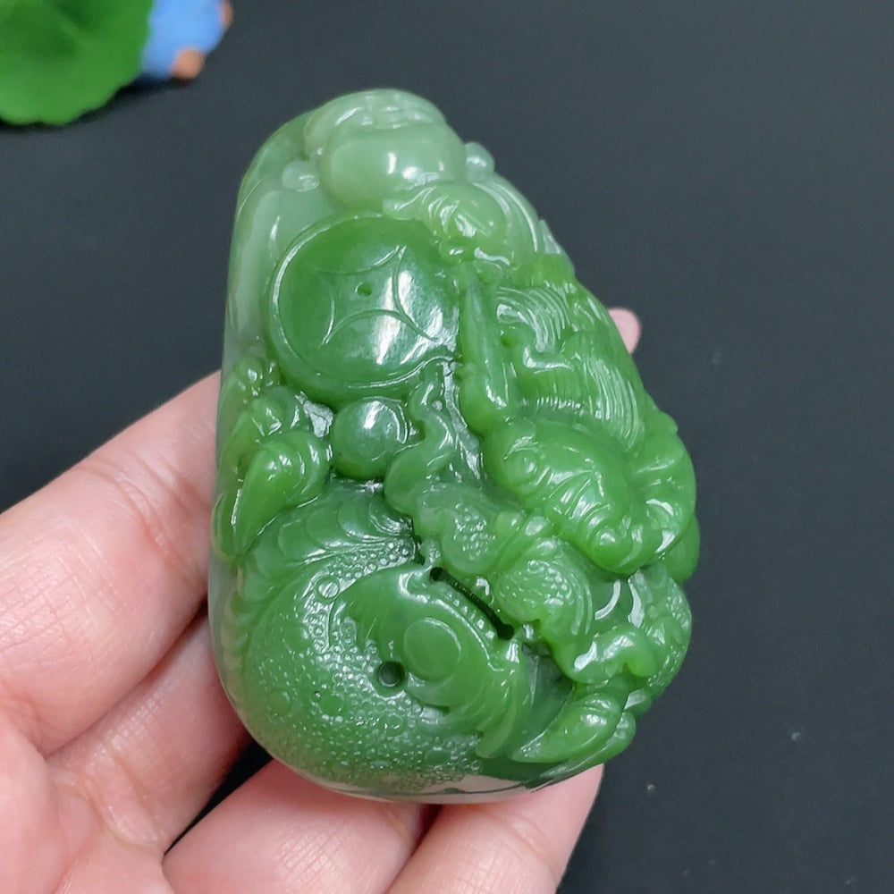 Hetian Jade Handheld Piece    Buddha Statue   Total Weight: Approx. 168.2g