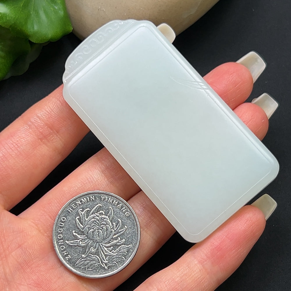 HKHQ Hetian Jade plain pendant necklace, approximately 51.82g, featuring a smooth, polished jade pendant on a sleek chain.