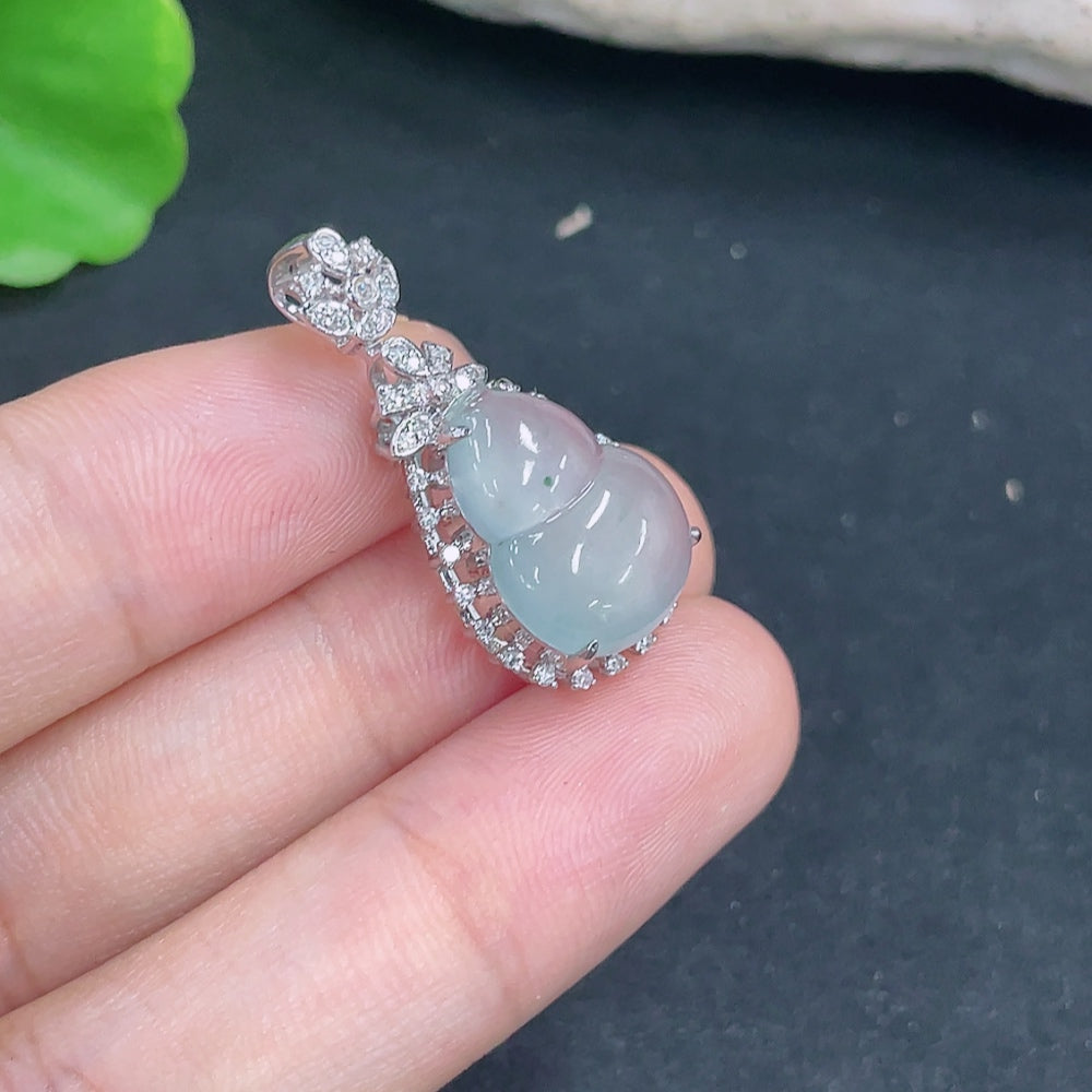 Jadeite Pendant Gourd 18k Diamond Accented
