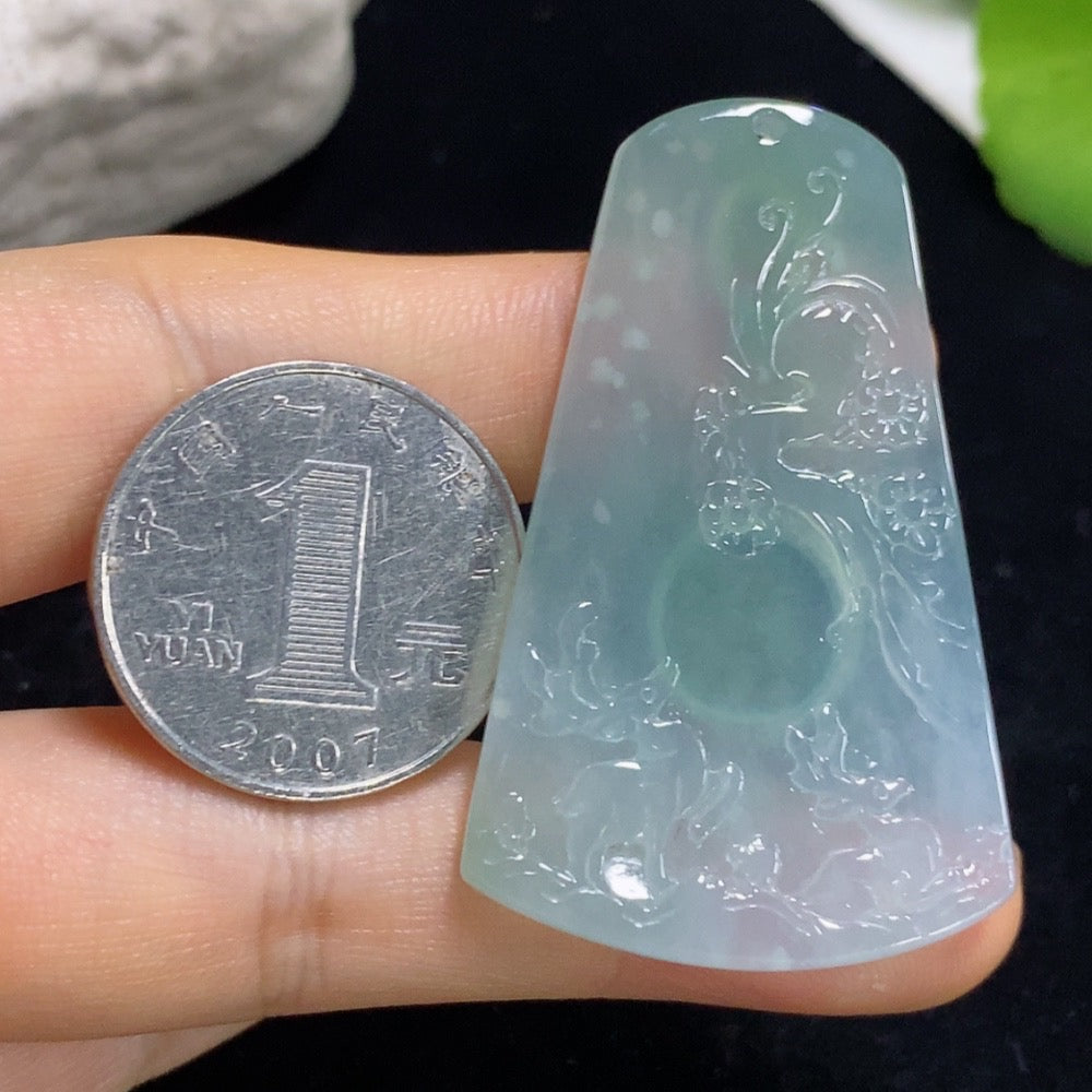 Jadeite deer pendant from HKHQ, handcrafted jade jewelry, detailed deer design with smooth green jade surface and polished finish.