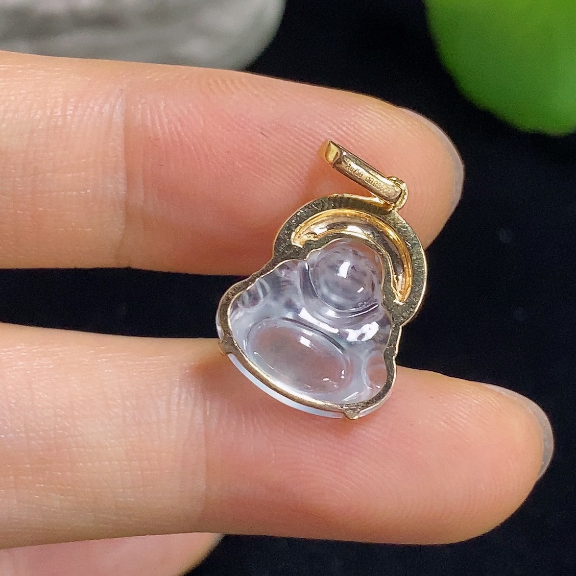 Jadeite Buddha Pendant Set in 18k Gold with Diamond Accents, Total Weight Approx. 1.97g (Including Setting)